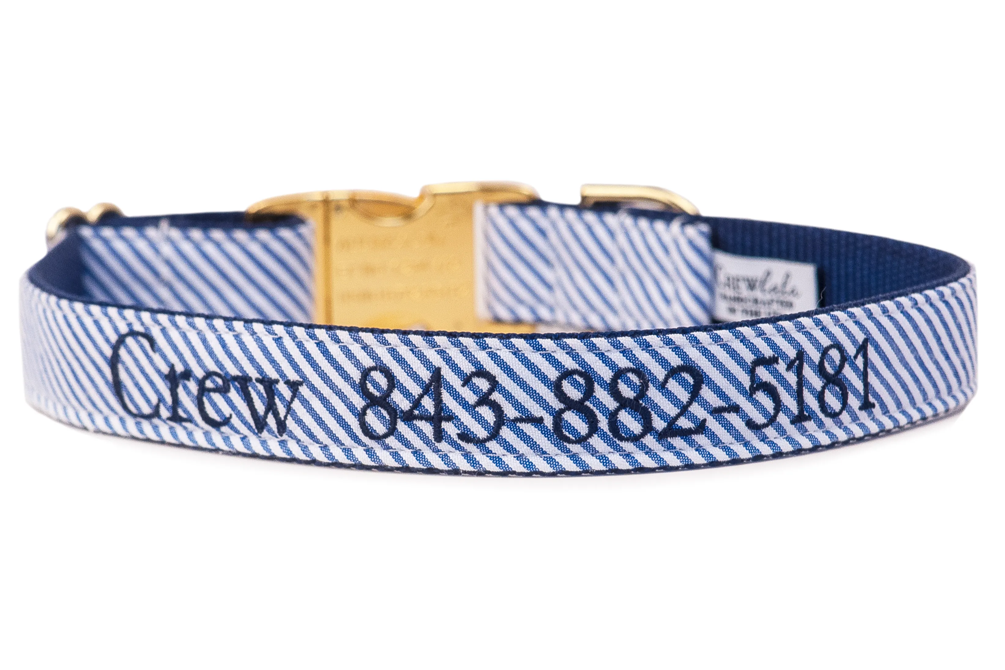 Blue Seersucker Dog Collar