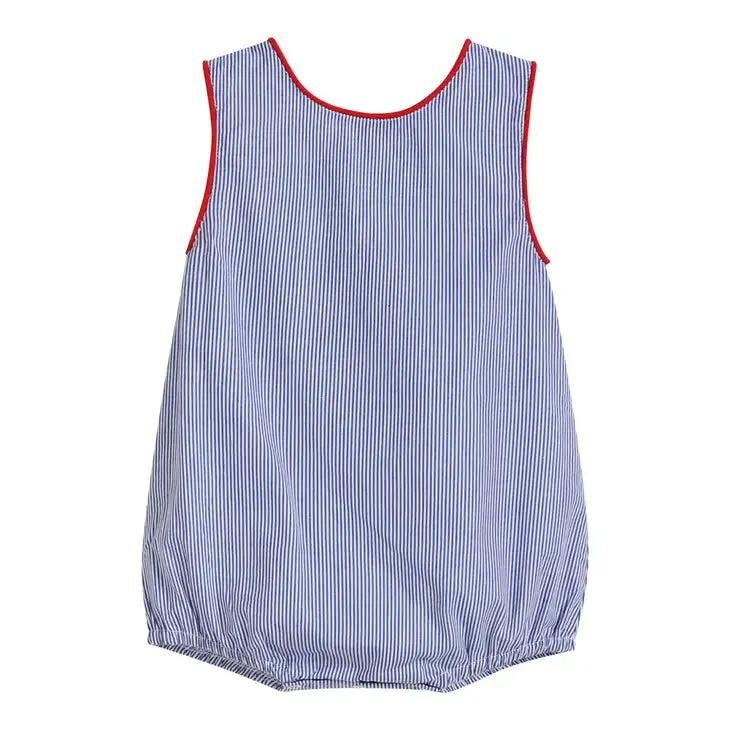 Blue Stripe Tugboat Bubble Romper by Lil Cactus