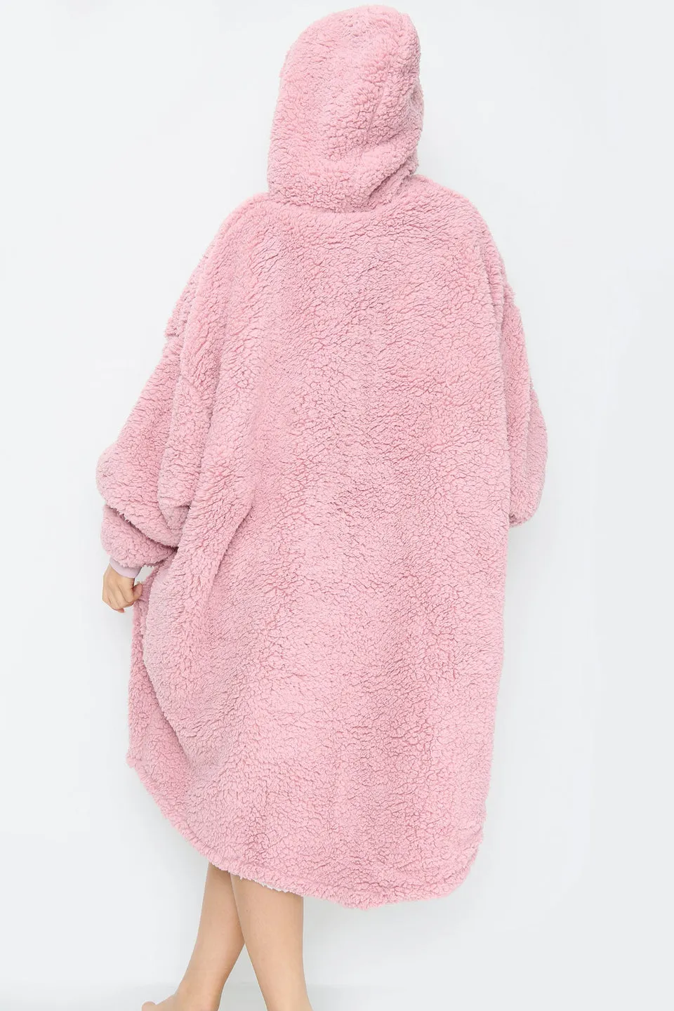 Blush Pink Teddy Fleece Oversized Oodie Style Hoodie