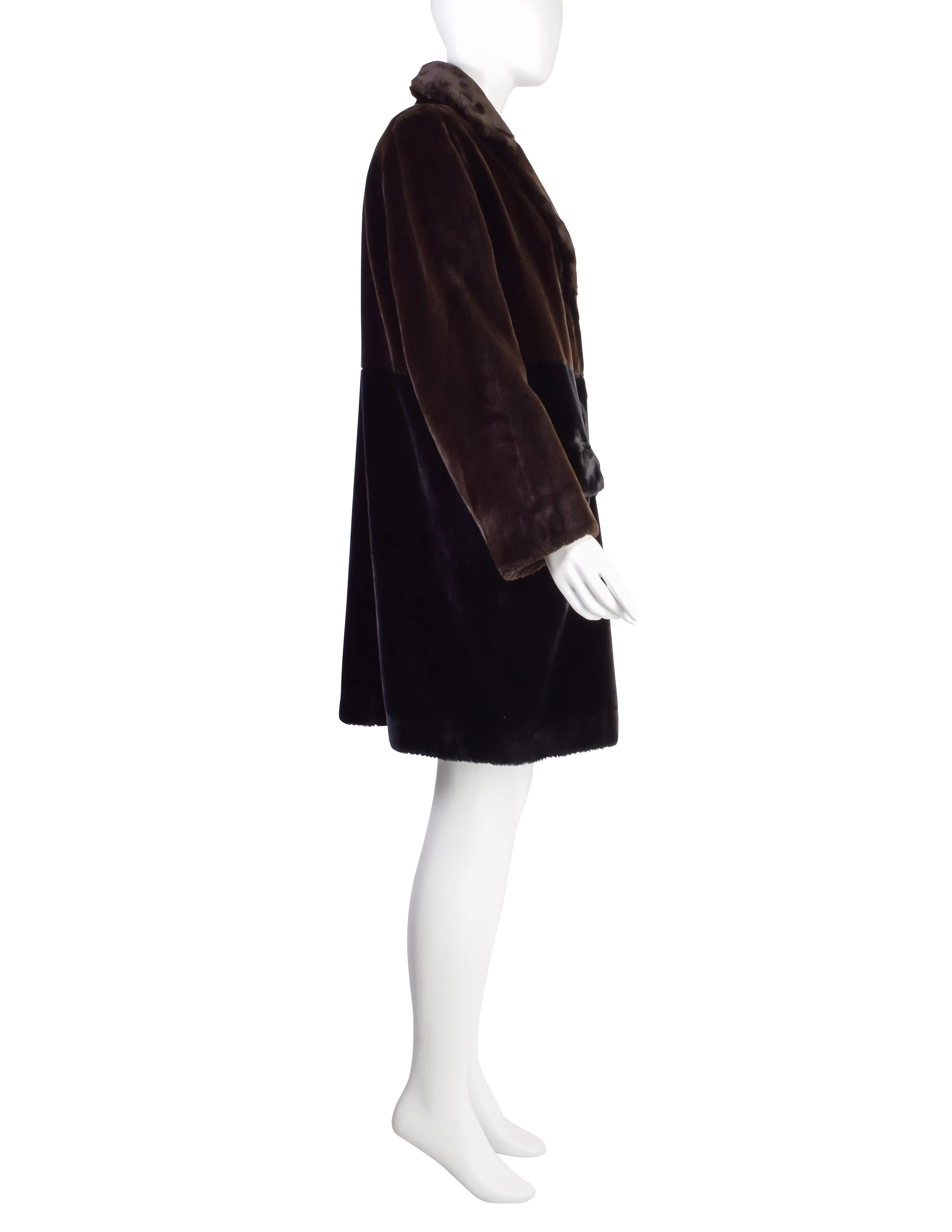 Bottega Veneta Vintage 1990s Two Tone Brown Black Faux Fur Coat