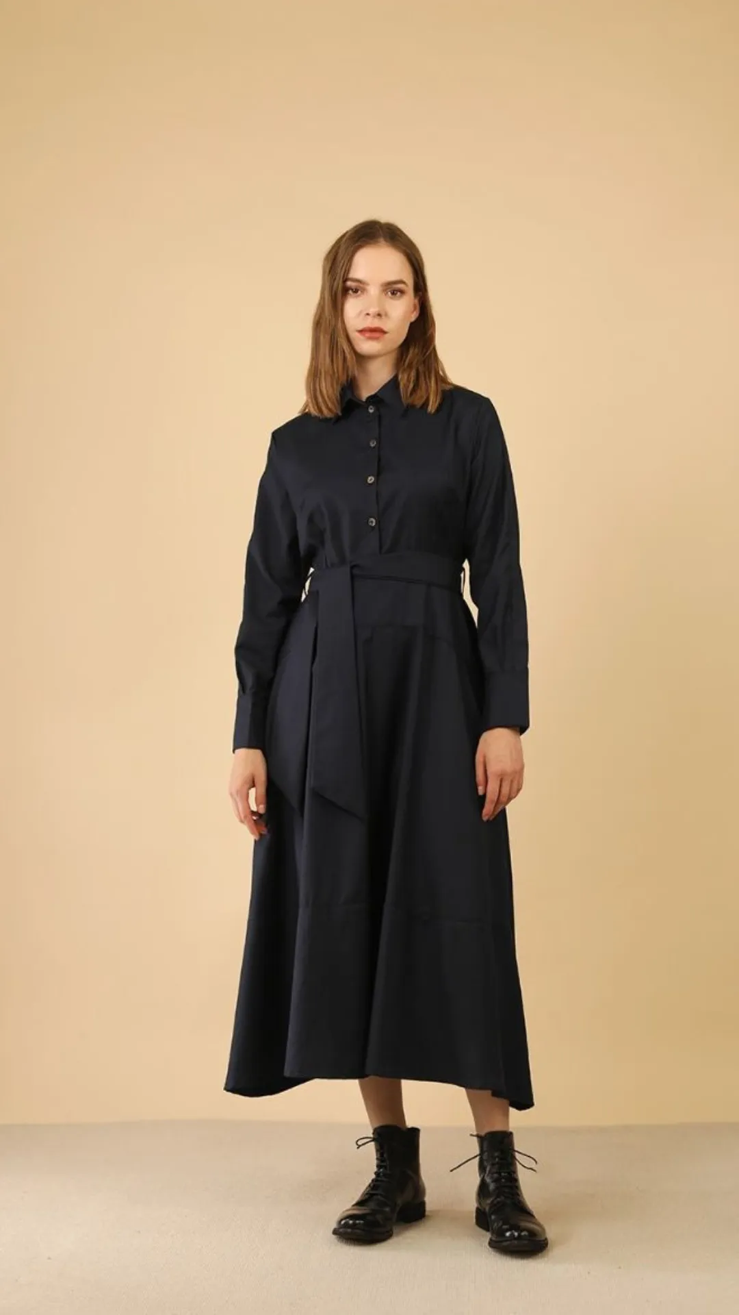 Brooklyn Dress in Navy New Wool By Lora Gene