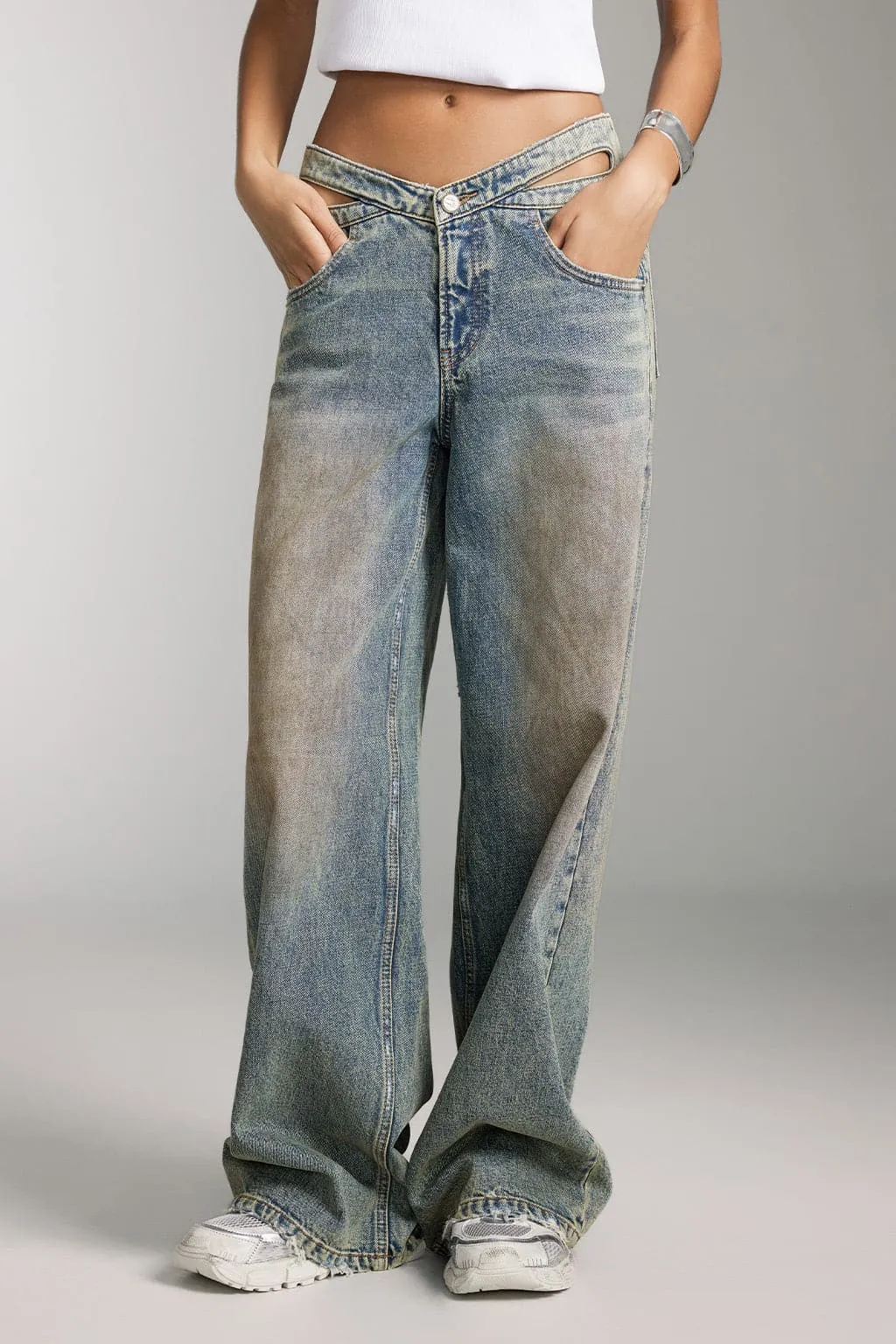 Butterfly Shape Waist Wide Leg Jeans