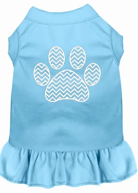 Chevron Paw Screen Print Dress Baby Blue Med (12)