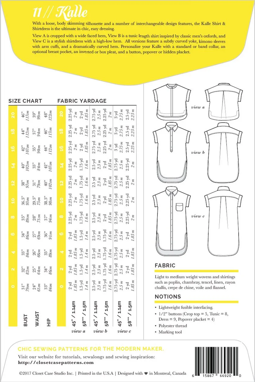 Closet Core - Kalle Shirt & Shirtdress Sewing Pattern