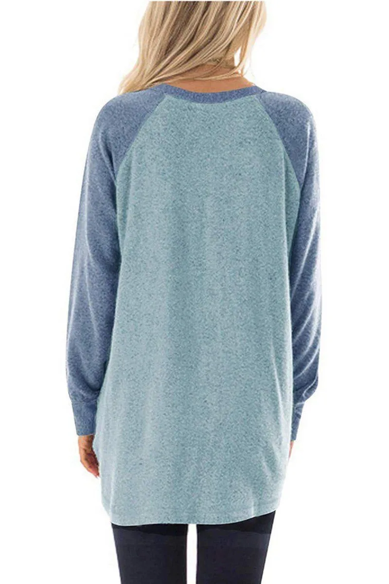 COLOR BLOCKED ROUND NECK SIDE POCKET PULLOVER