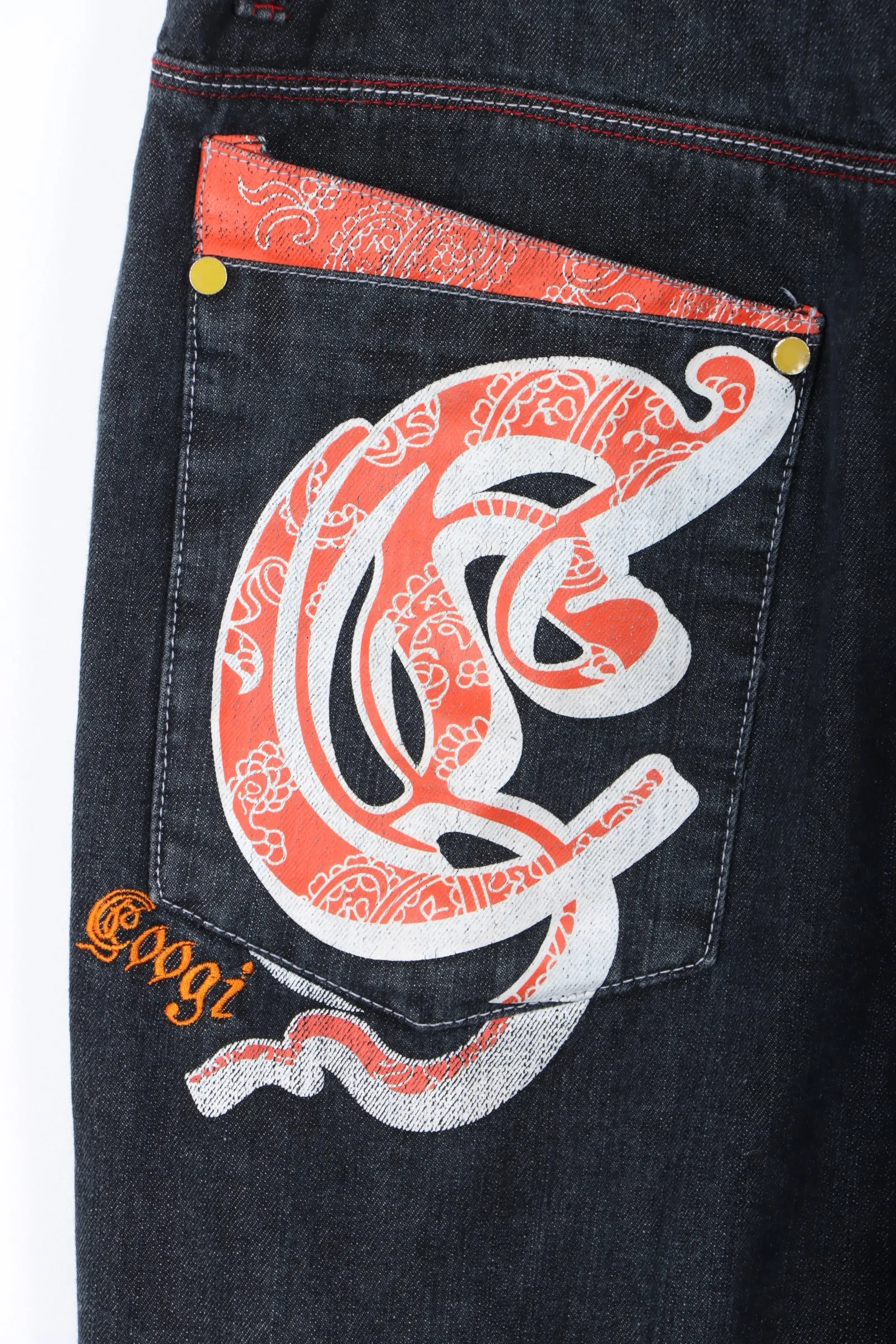 COOGI Orange Paisley Embroidered Y2K Jeans (40)