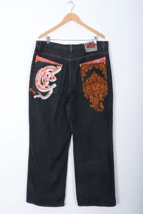 COOGI Orange Paisley Embroidered Y2K Jeans (40)