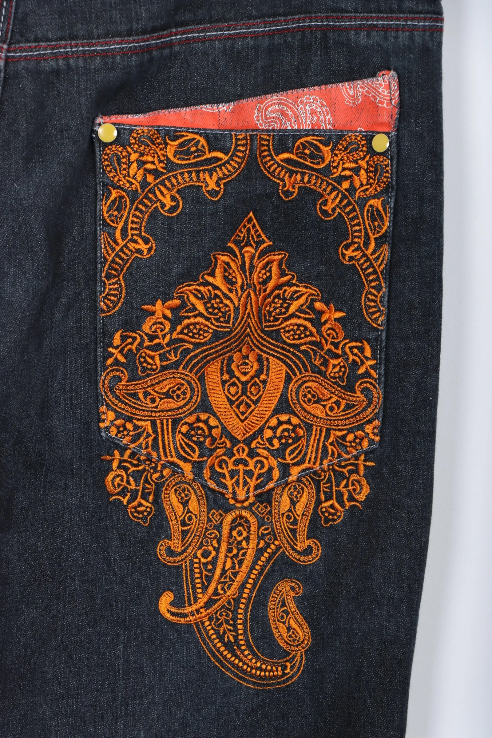 COOGI Orange Paisley Embroidered Y2K Jeans (40)