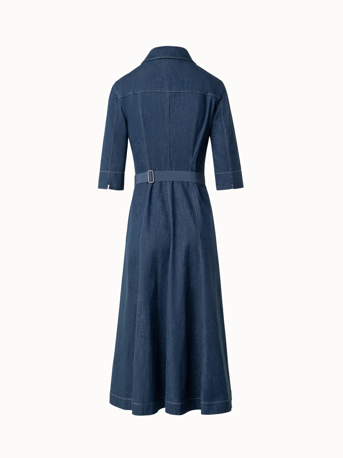 Cotton Denim Midi Shirt Dress