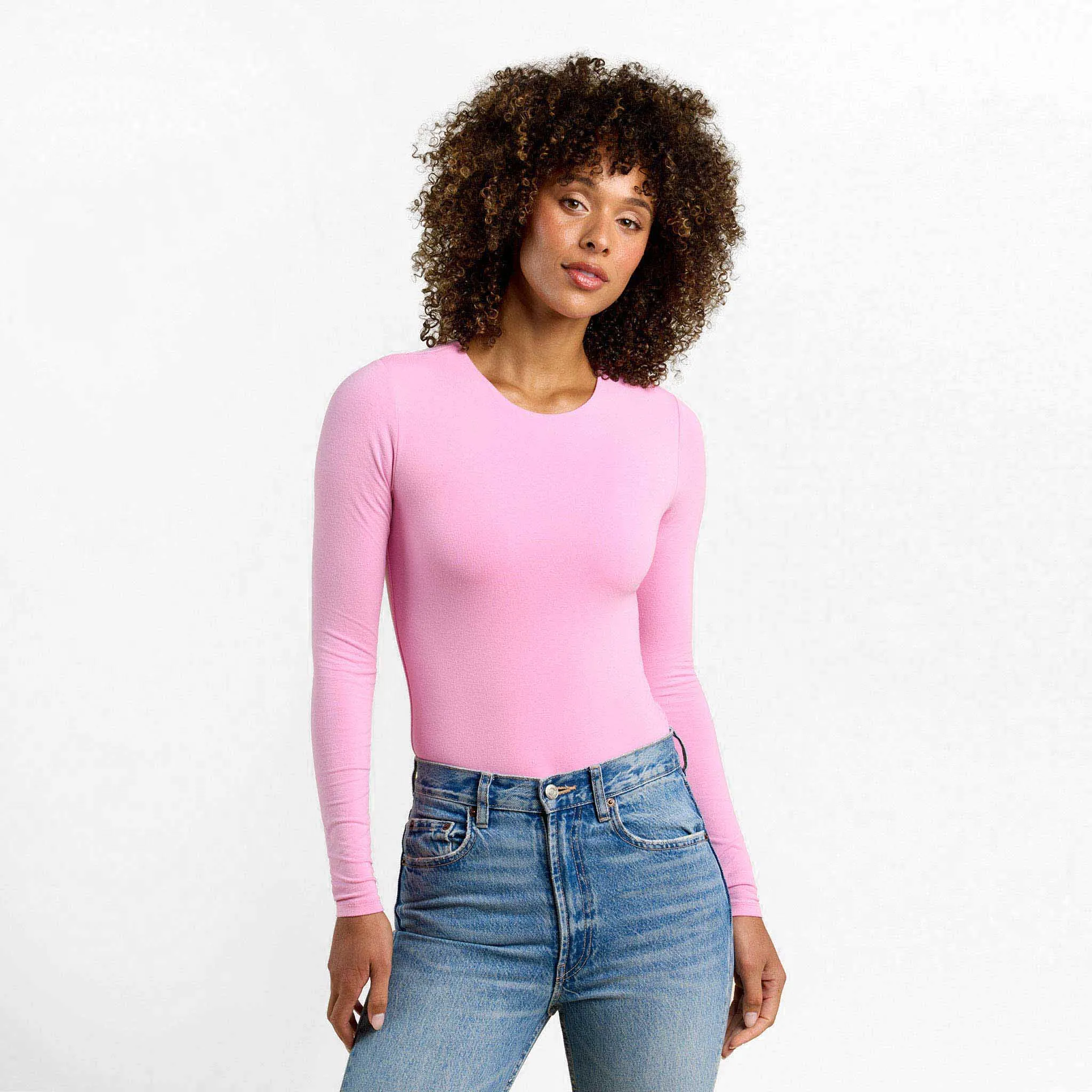 Cotton Stretch Long Sleeve Crewneck Bodysuit