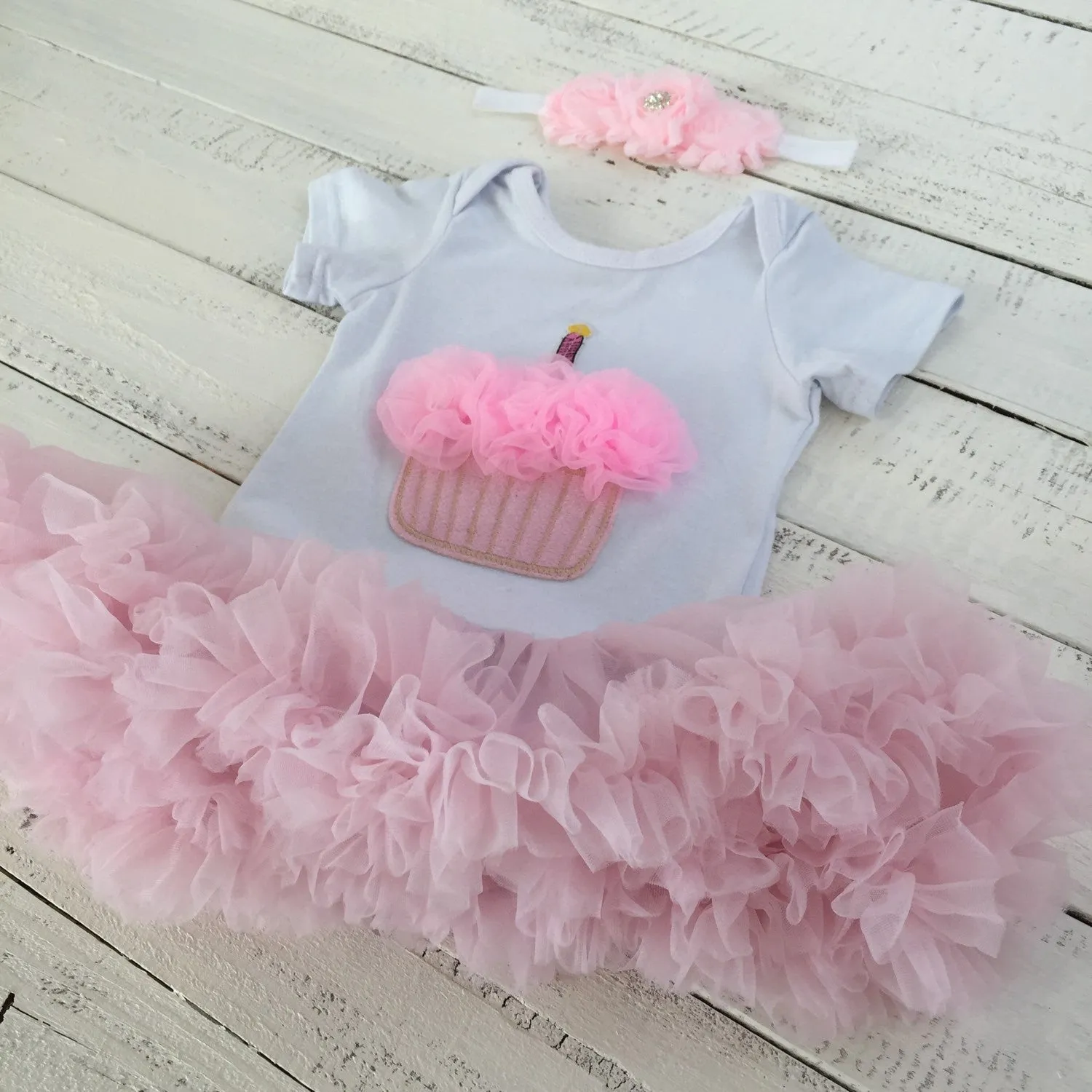 Cupcake Tutu Dress and matching rhinestone headband - Pink