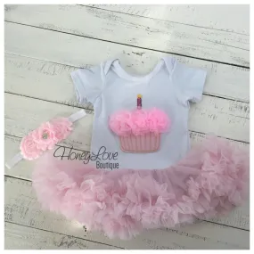 Cupcake Tutu Dress and matching rhinestone headband - Pink