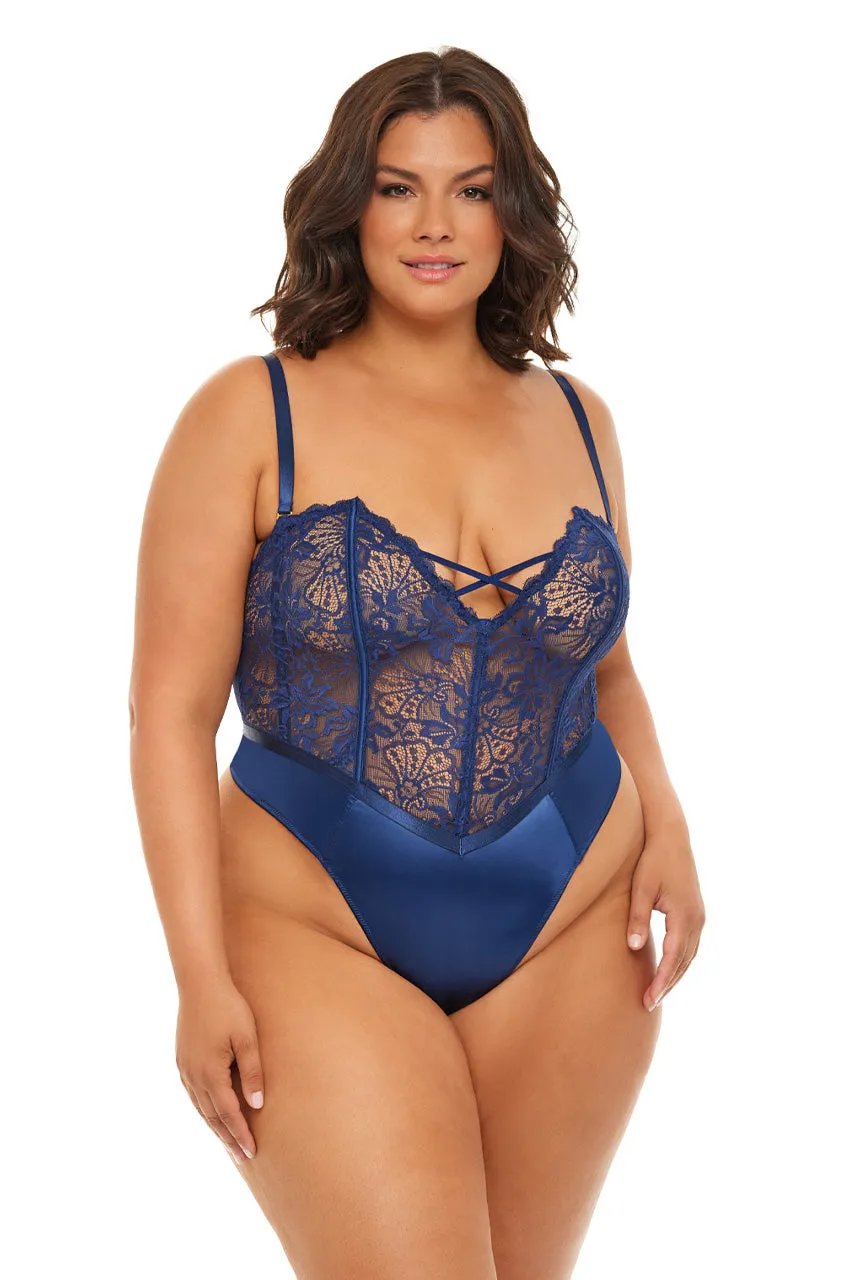 Curvy Andie Lace Teddy - ESTATE BLUE