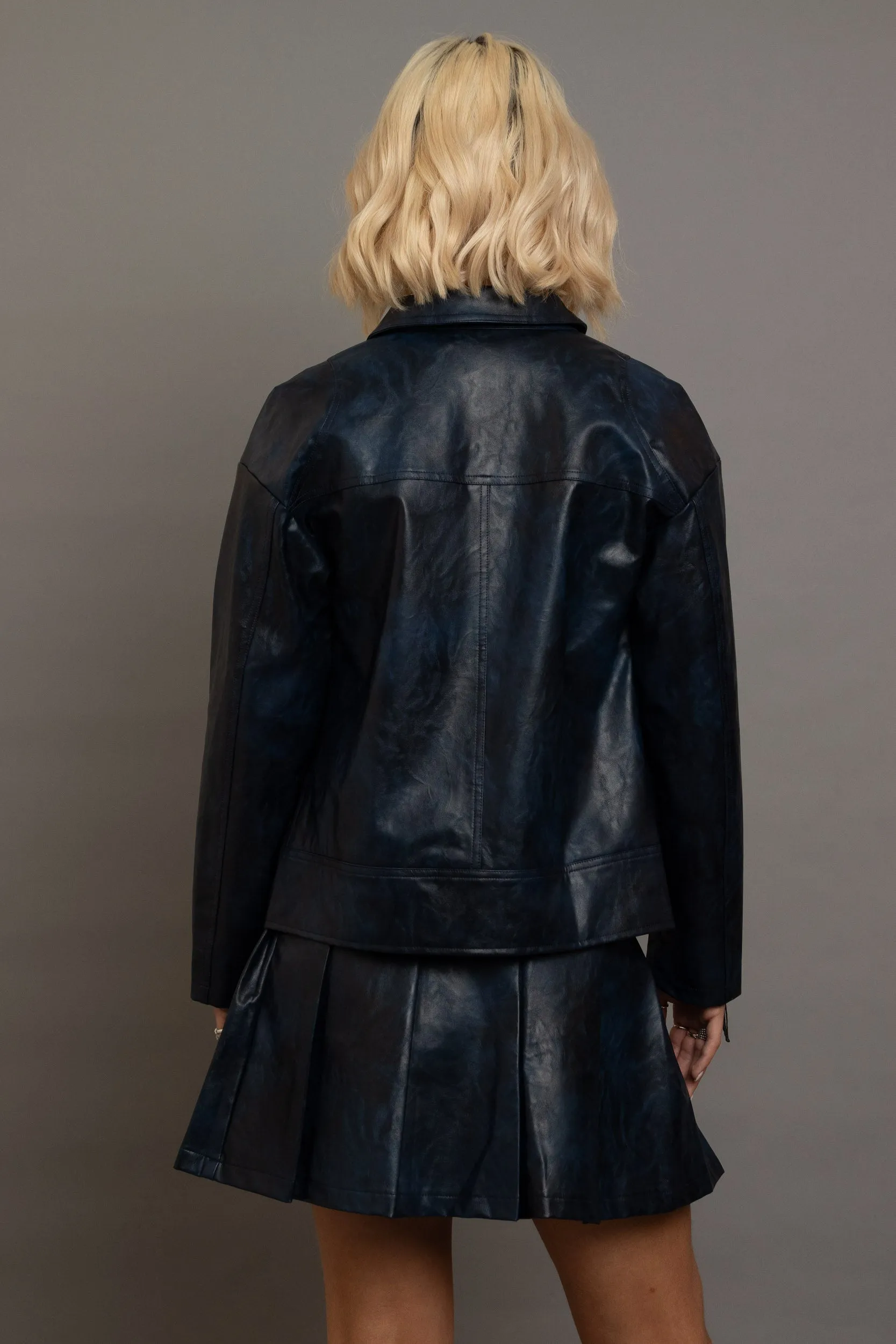 Daisy Street - Sprayed PU Oversized Midnight Blue Jacket