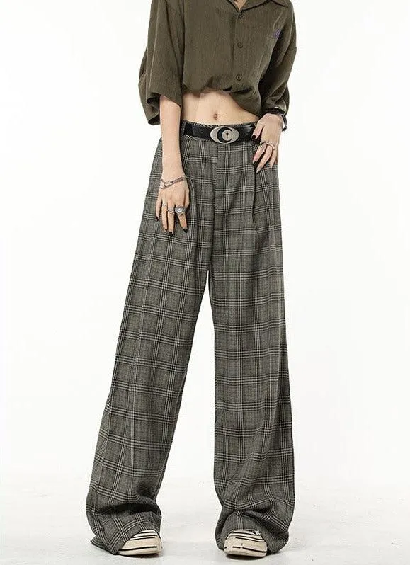 Dark Academia Wide Leg Plaid Pants