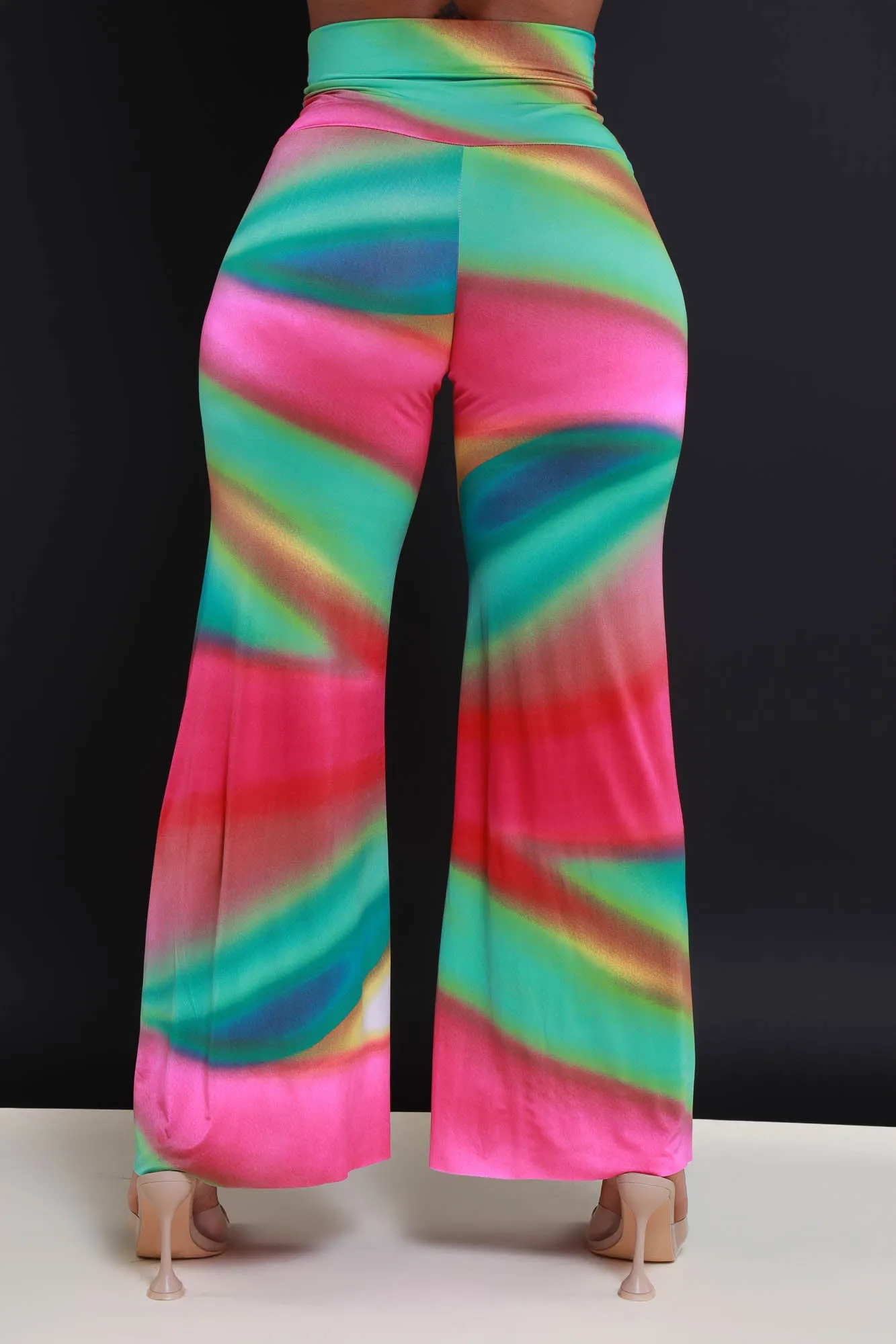 Daybreak High Waist BBL Print Palazzo Pants - Pink Rainbow