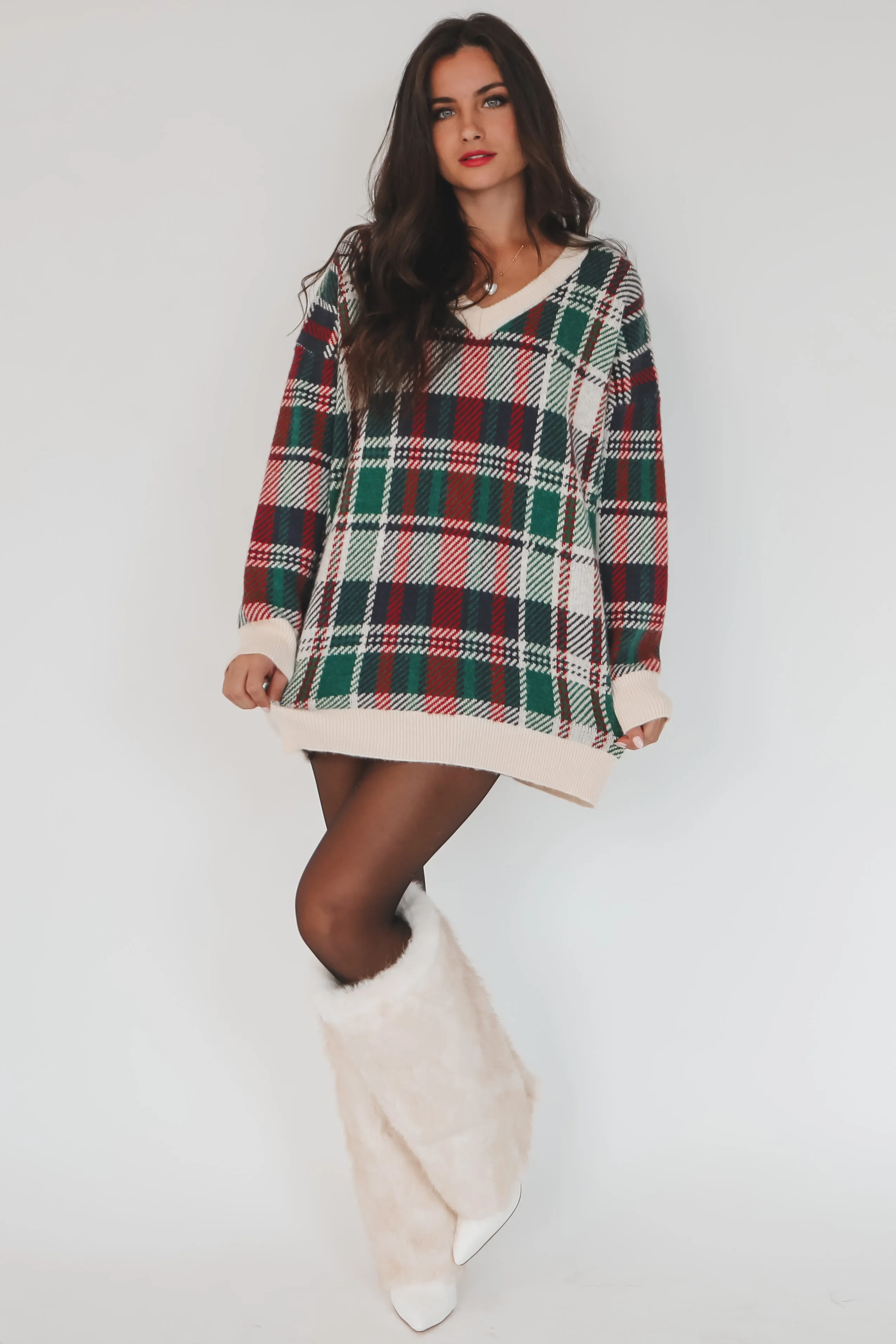 DEAL Feeling Festive And Fine Holiday Plaid Tunic Sweater Dress