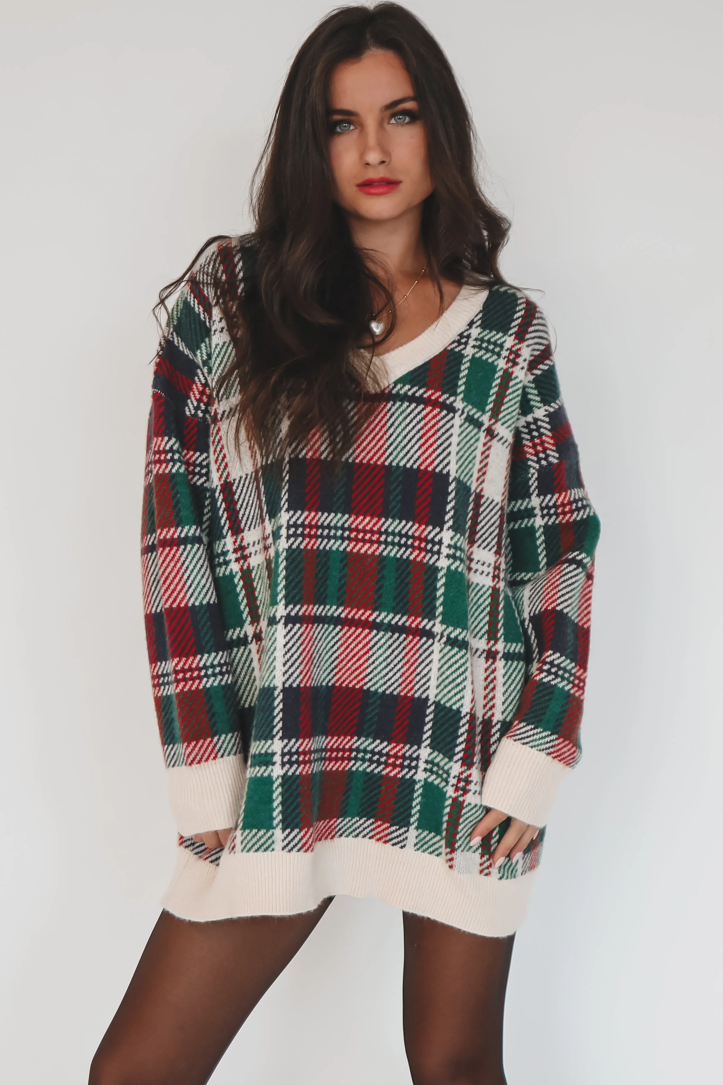 DEAL Feeling Festive And Fine Holiday Plaid Tunic Sweater Dress