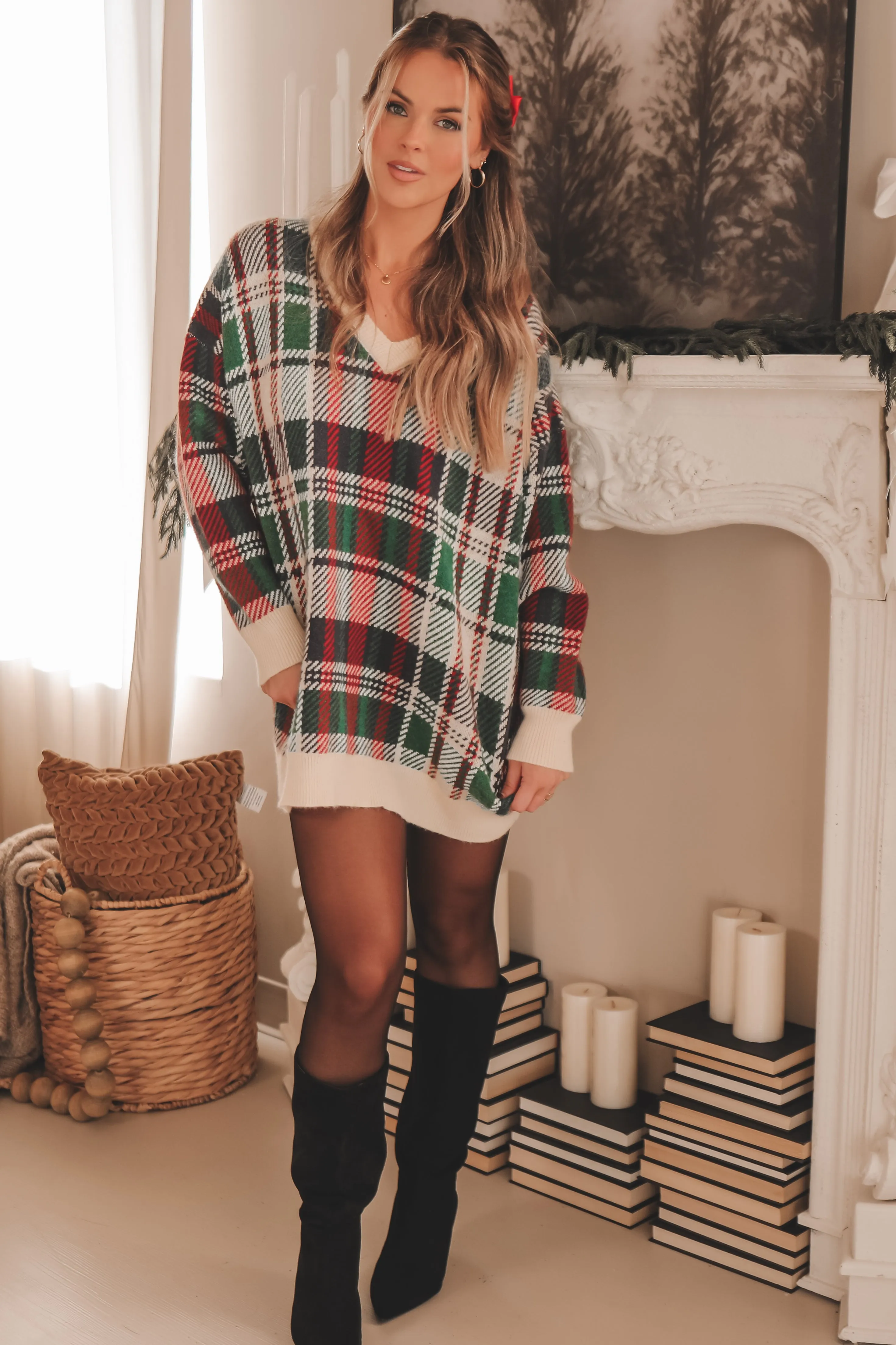 DEAL Feeling Festive And Fine Holiday Plaid Tunic Sweater Dress