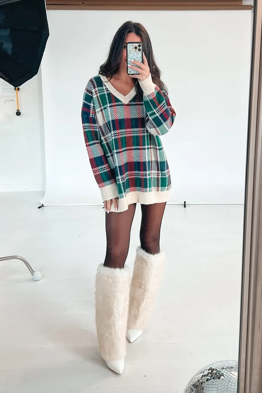 DEAL Feeling Festive And Fine Holiday Plaid Tunic Sweater Dress