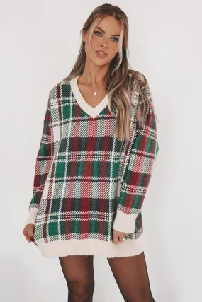 DEAL Feeling Festive And Fine Holiday Plaid Tunic Sweater Dress