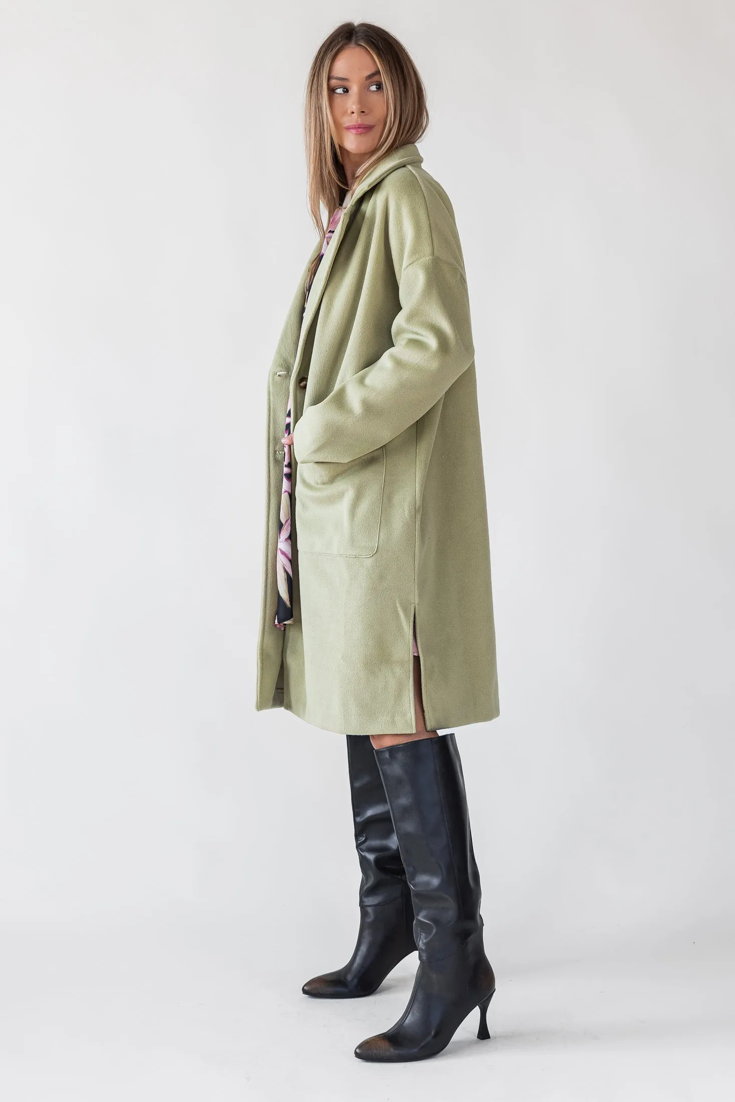 Dionne Green Buttoned Long Coat