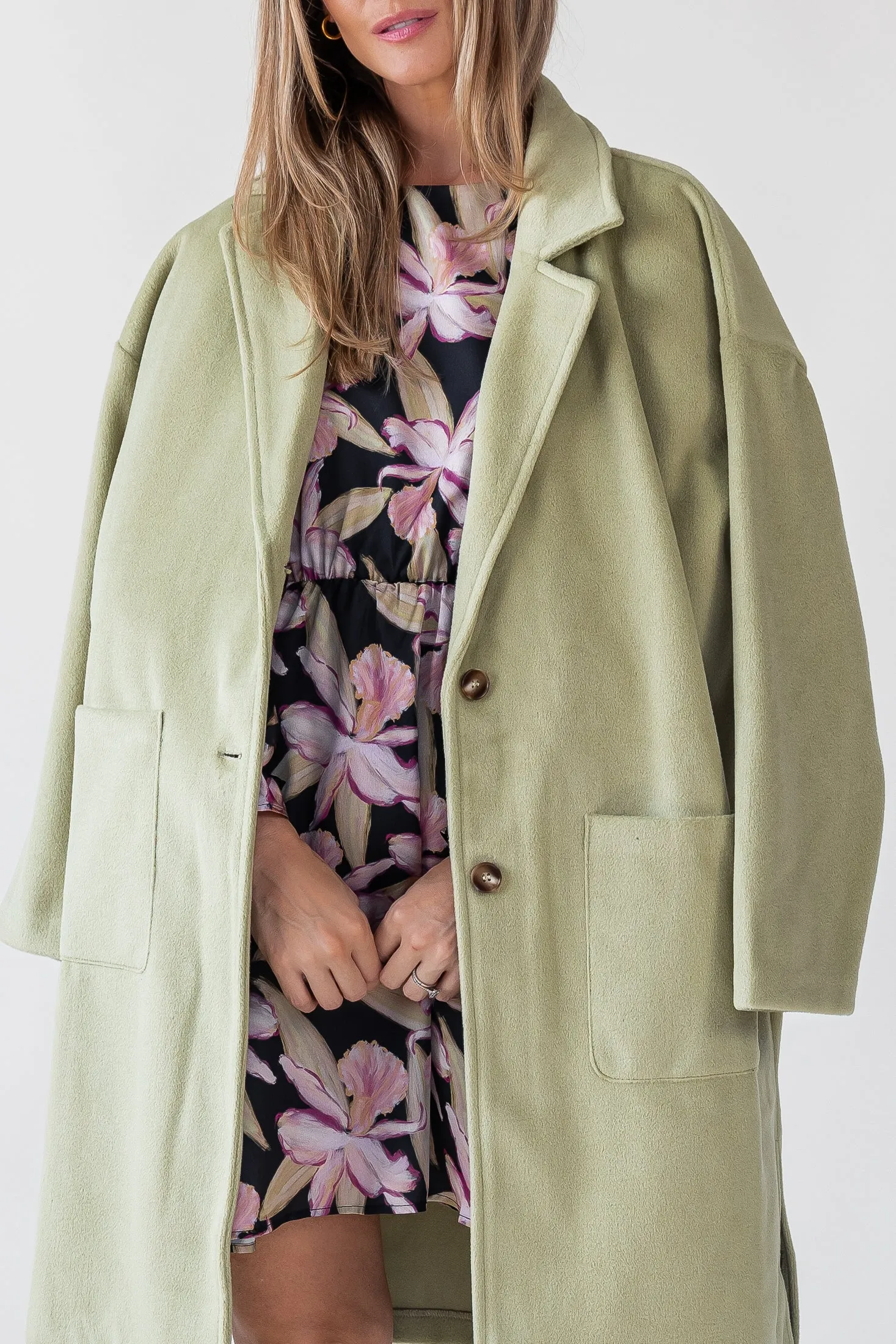 Dionne Green Buttoned Long Coat