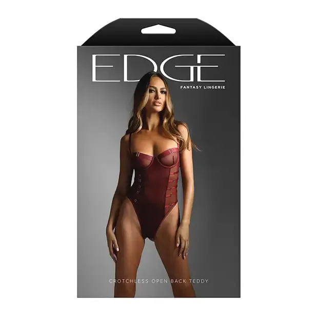 Edge Crotchless Underwire Mesh Teddy w/ Strappy Open Back - Wine