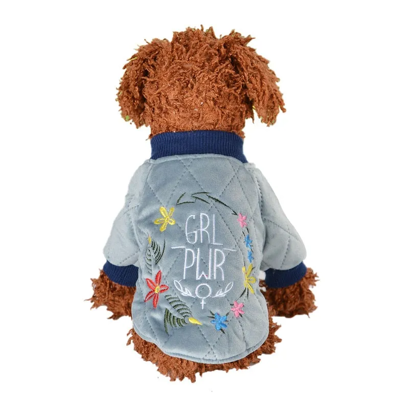 Embroidered Girl Power Winter Puppy Jacket For Small Dogs