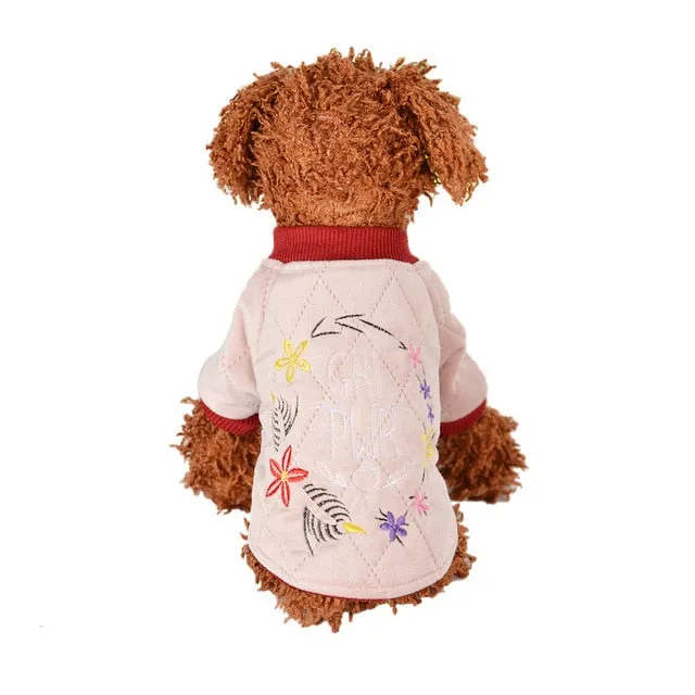 Embroidered Girl Power Winter Puppy Jacket For Small Dogs