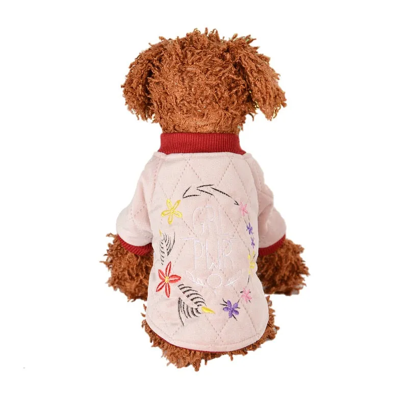 Embroidered Girl Power Winter Puppy Jacket For Small Dogs