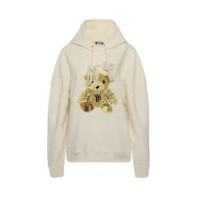 Embroidered Teddy Hoodie in Ivory