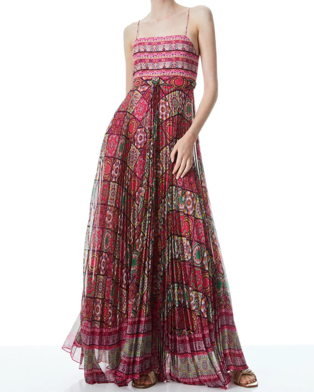 Far Out Print Despina Pleated Maxi Dress