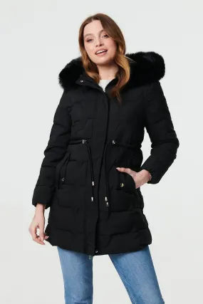 Faux Fur Hooded Tie Waist Puffer Jacket