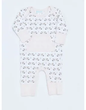 Feather Baby Kangaroo Romper - Doves on White