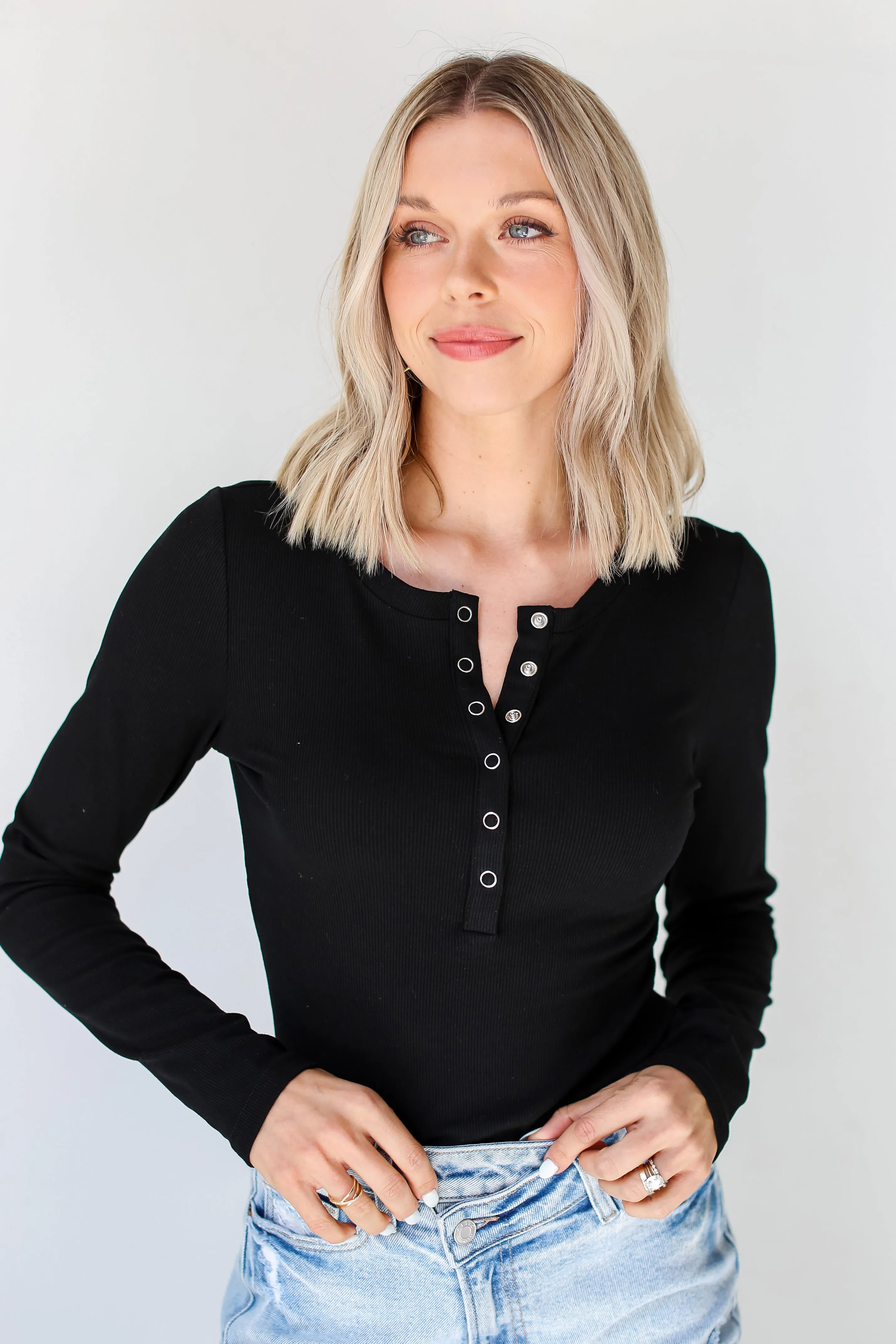 FINAL SALE - Sophisticated Ease Ribbed Henley Bodysuit