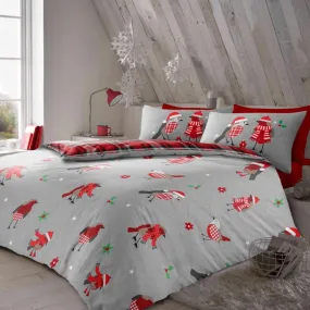 Flannel Printed Duvet Set Winter Robin