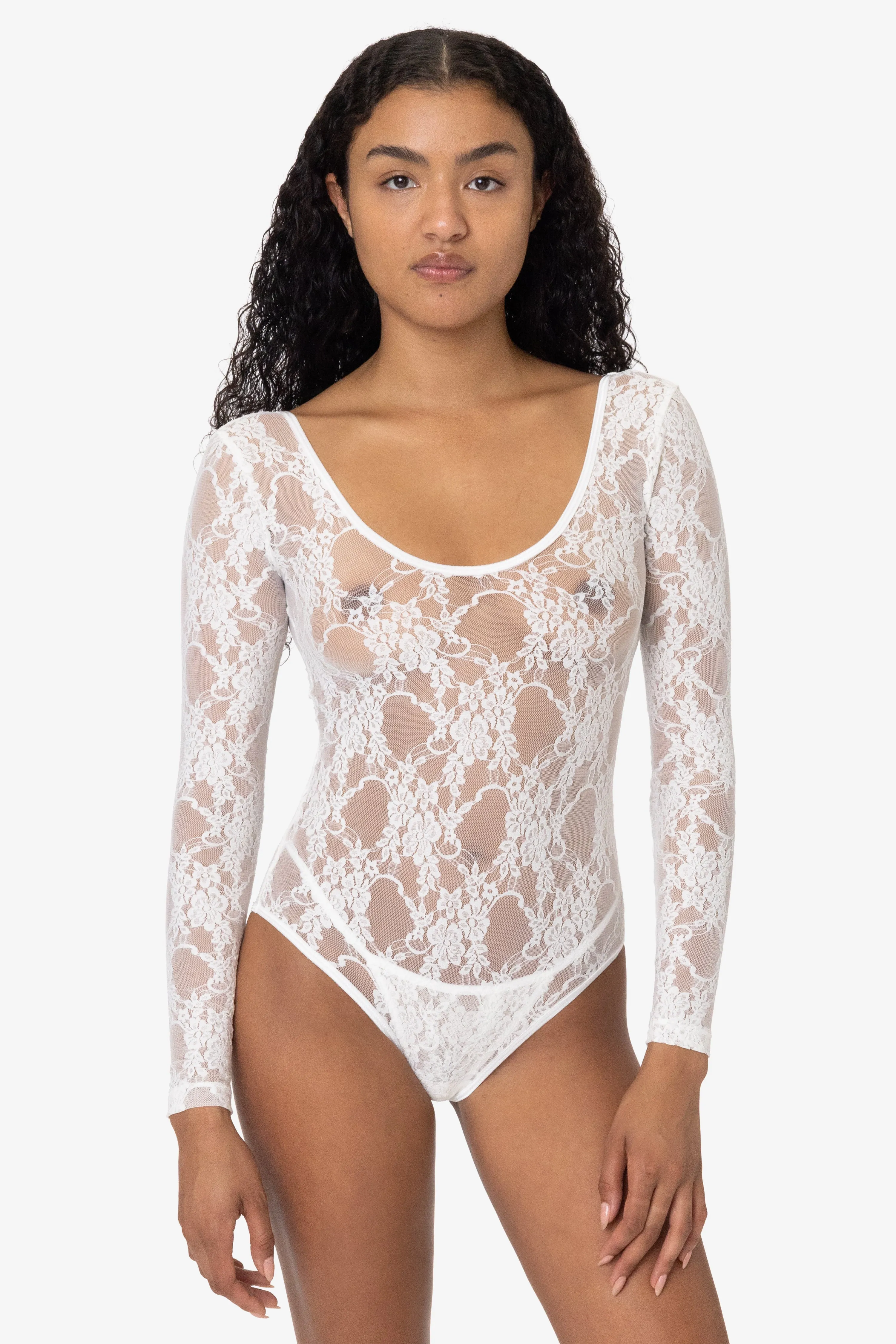 FNS328 - Floral Lace Long Sleeve Scoopneck Bodysuit