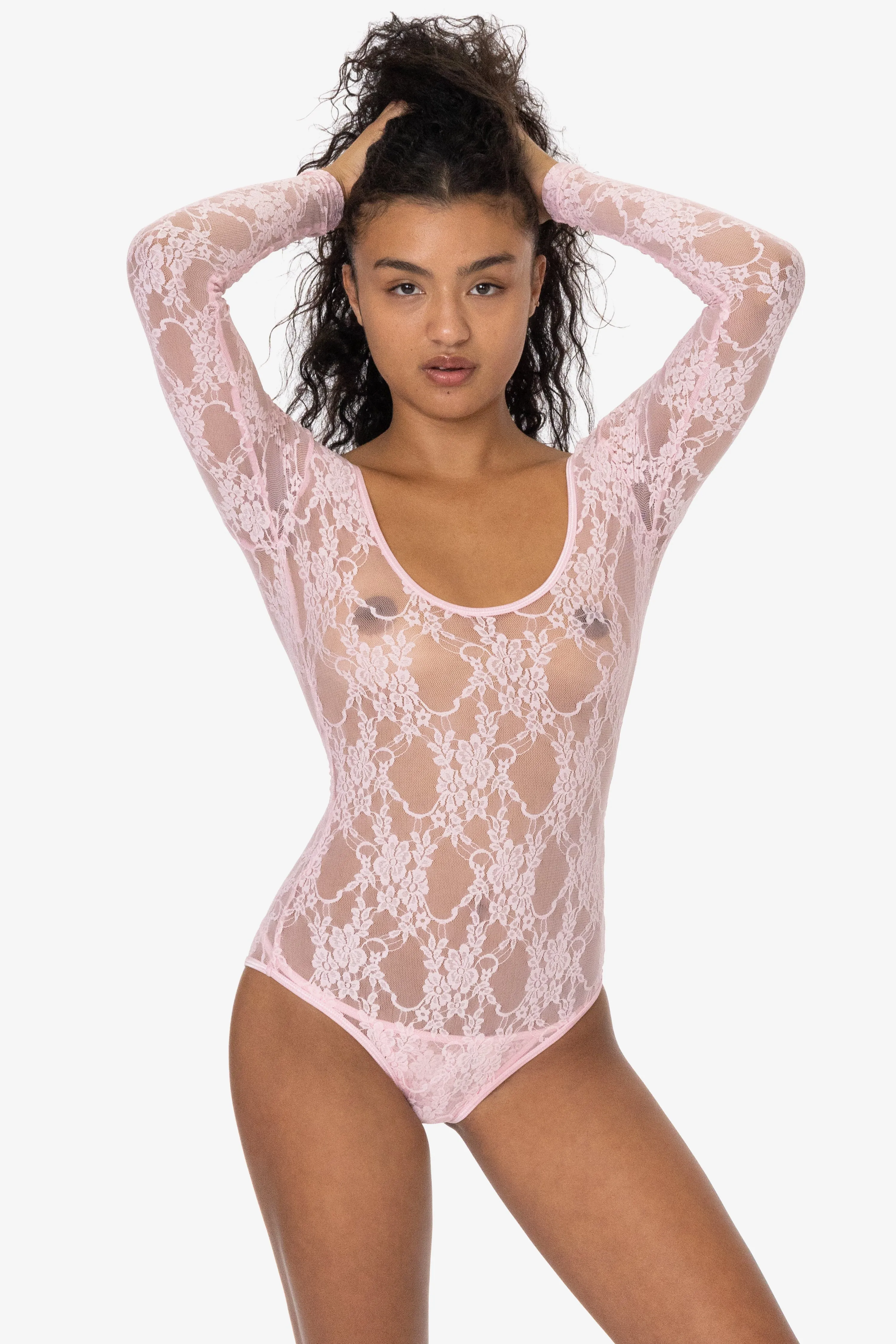 FNS328 - Floral Lace Long Sleeve Scoopneck Bodysuit