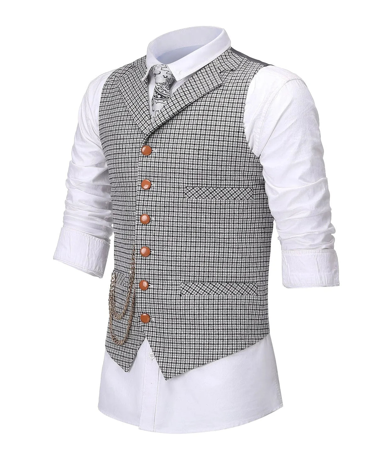 Formal Vintage Houndstooth Notch Lapel Waistcoat