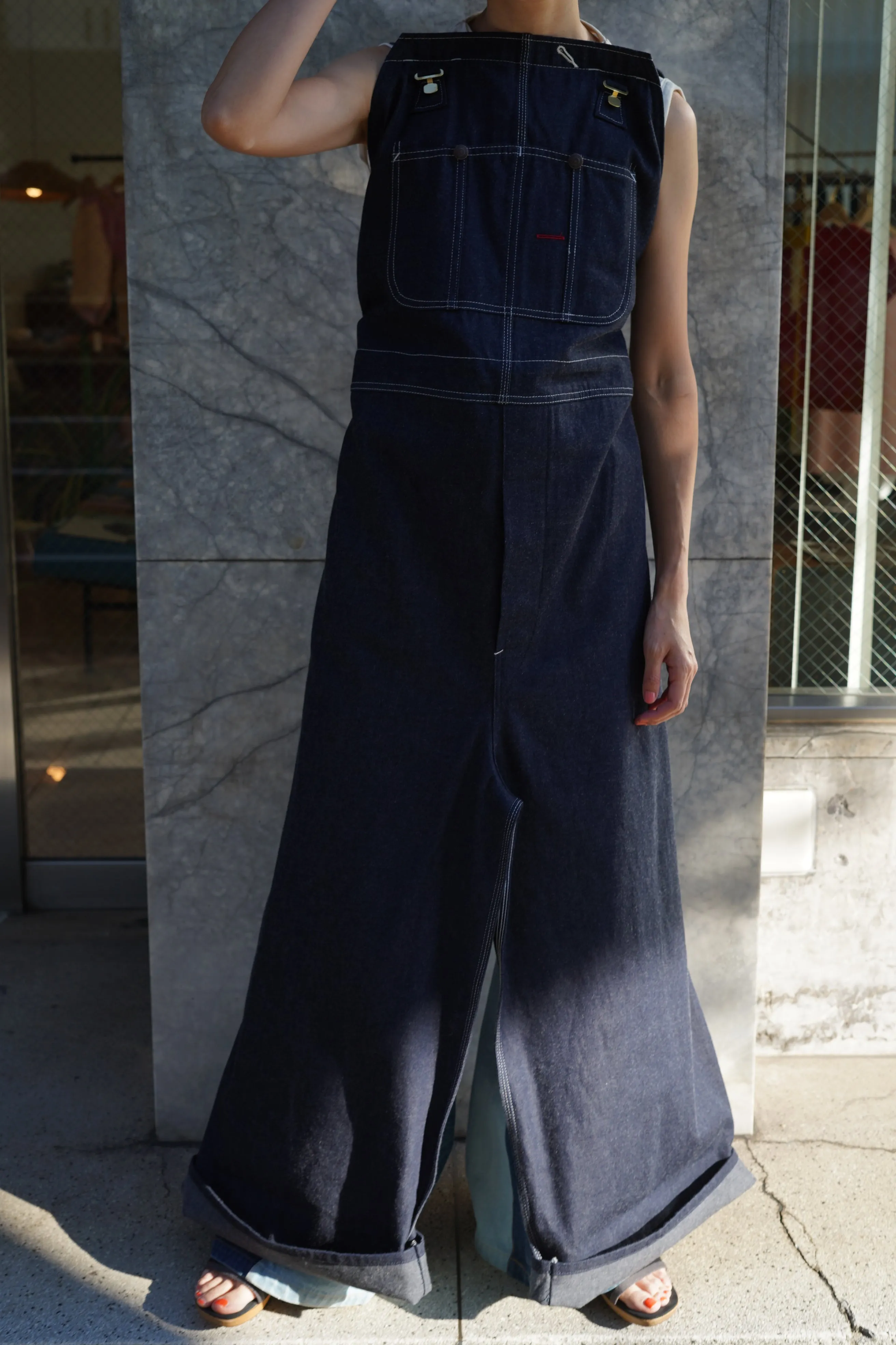 FUMIKA_UCHIDA<br>DENIM OVERALL APRON MAXI DRESS