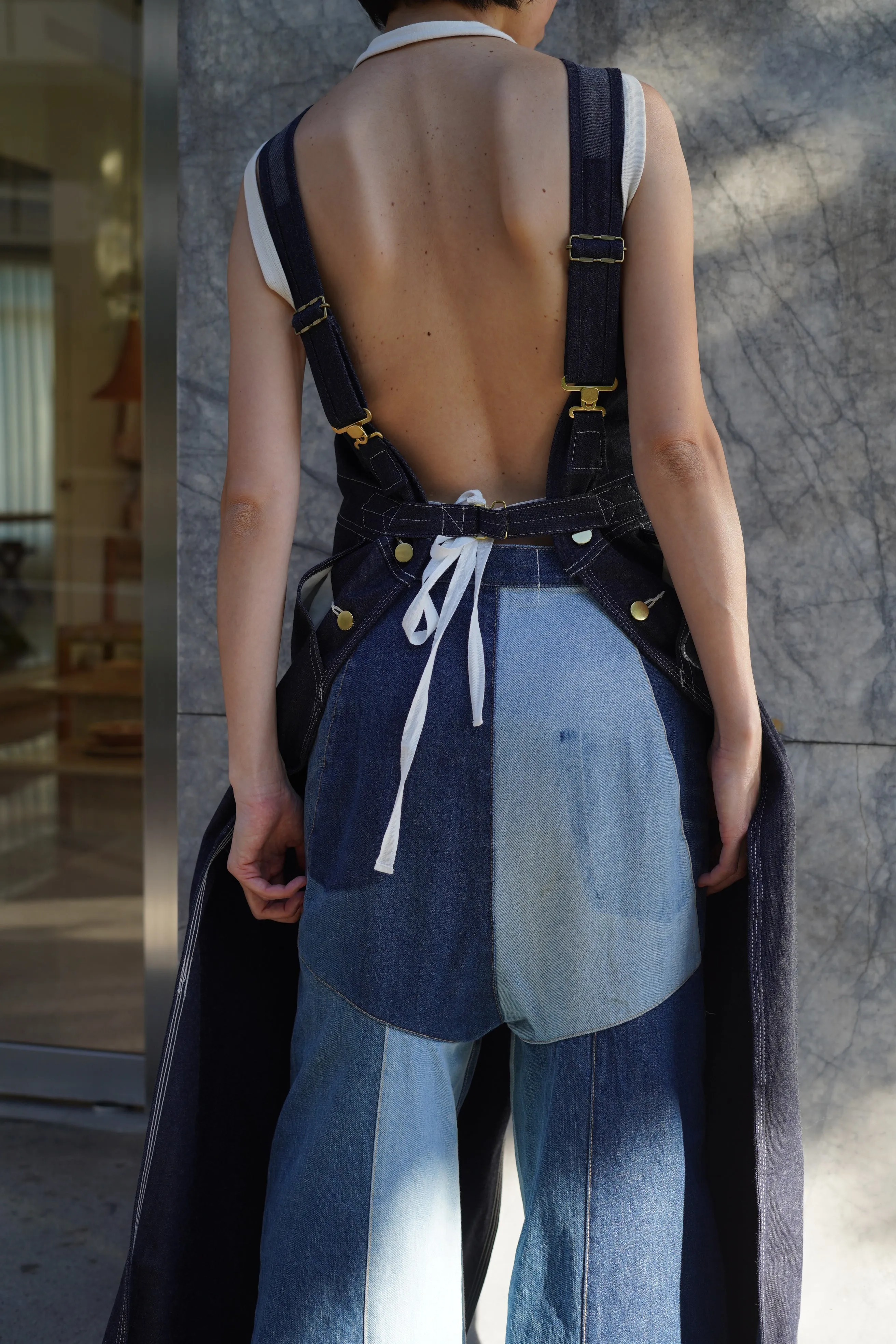 FUMIKA_UCHIDA<br>DENIM OVERALL APRON MAXI DRESS