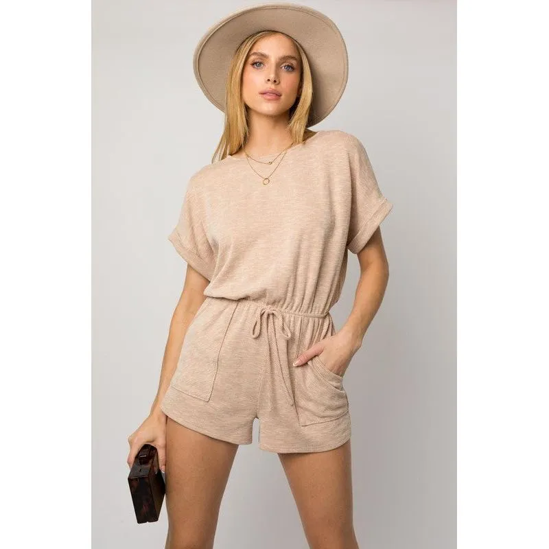 GILLI SHORT ROLL-UP SLEEVE ELASTIC WAIST ROMPER