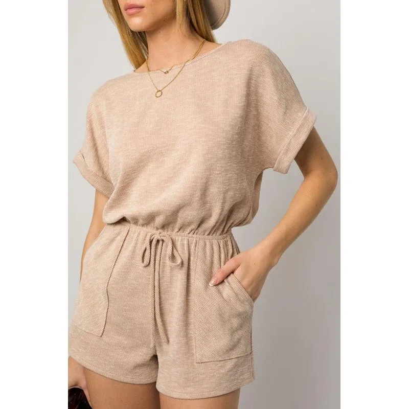 GILLI SHORT ROLL-UP SLEEVE ELASTIC WAIST ROMPER