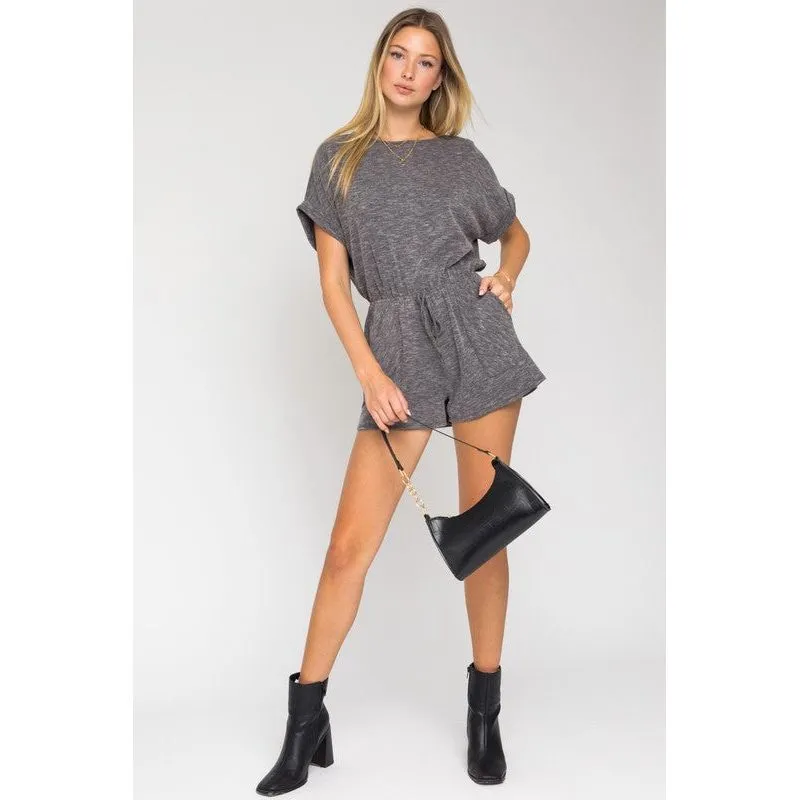 GILLI SHORT ROLL-UP SLEEVE ELASTIC WAIST ROMPER