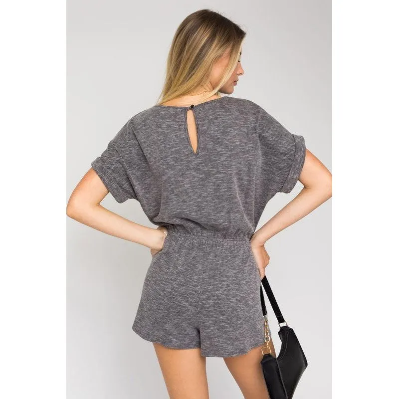 GILLI SHORT ROLL-UP SLEEVE ELASTIC WAIST ROMPER