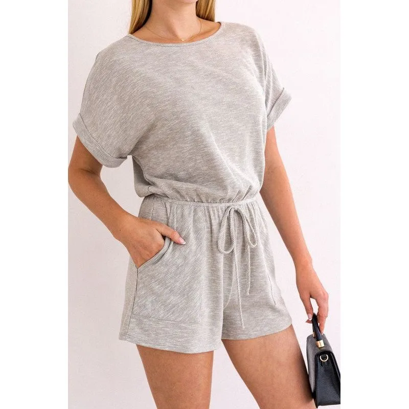 GILLI SHORT ROLL-UP SLEEVE ELASTIC WAIST ROMPER