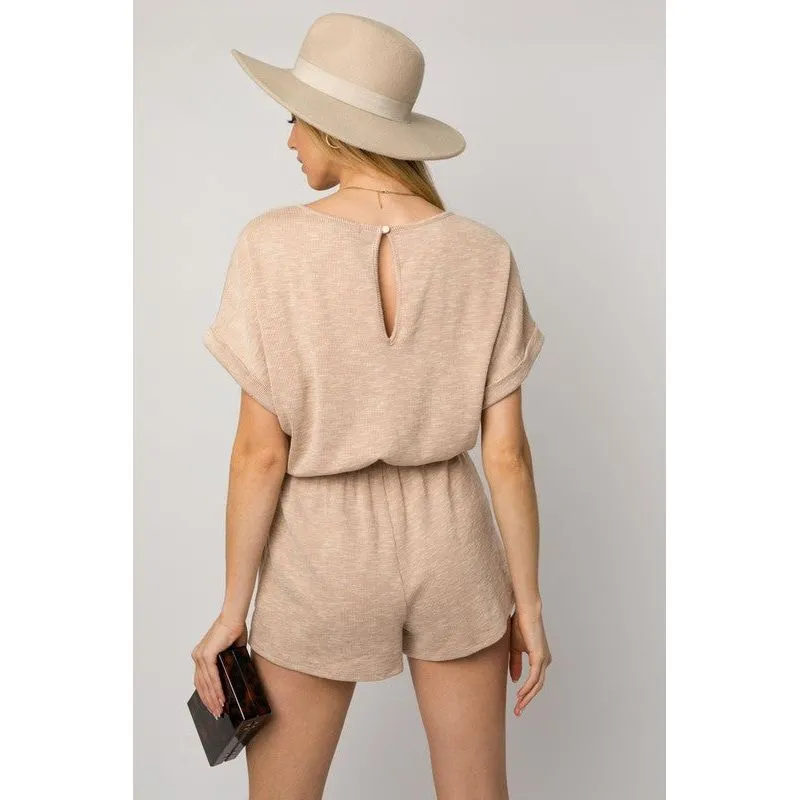 GILLI SHORT ROLL-UP SLEEVE ELASTIC WAIST ROMPER