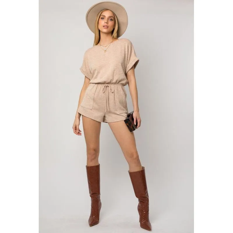 GILLI SHORT ROLL-UP SLEEVE ELASTIC WAIST ROMPER