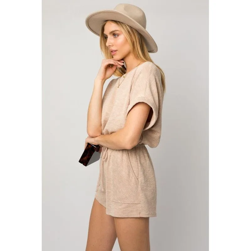 GILLI SHORT ROLL-UP SLEEVE ELASTIC WAIST ROMPER